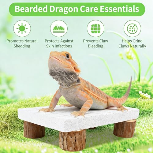 Bearded Dragon Tank Accessories Shedding Rock Reptile Basking Platform | Calcium Stone & Wood Pile, Dead Skin Removal, Claw Grinding Block, Natural Terrarium Habitat Decor, Ideal Basking Lizard