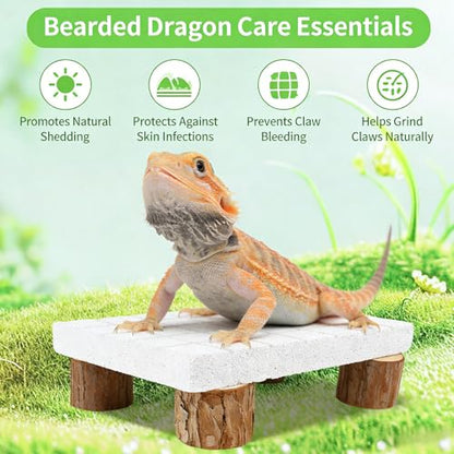 Bearded Dragon Tank Accessories Shedding Rock Reptile Basking Platform | Calcium Stone & Wood Pile, Dead Skin Removal, Claw Grinding Block, Natural Terrarium Habitat Decor, Ideal Basking Lizard
