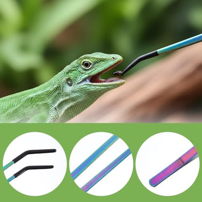 3 Pcs Reptile Feeding Tongs Extra Long Tweezers Stainless Steel with Rubber Tip 10.6" Straight & Curved for Gecko Snake Reptiles Bearded Dragon Terrarium Tank Supplies Aquariums & Crafts