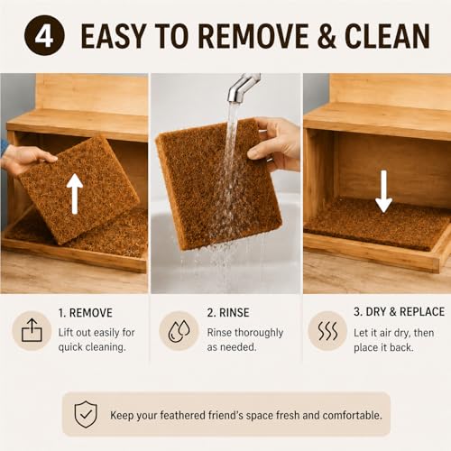 Natural Coconut Fiber Mat, Eco-Friendly Nesting Pad for Chicken Coop, Bird Cage and Reptile Habitat, Breathable & Moisture-Wicking Bedding Liner, Easy to Trim and Clean (11.8'' x 11.8'') - size: 11.8'' x 11.8''