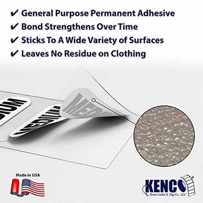 Clothing Size Strip Labels - 1.25" X 5" - 250 Strips Per Roll - Clear with Black and White Ink by Kenco (Medium) - size: Medium