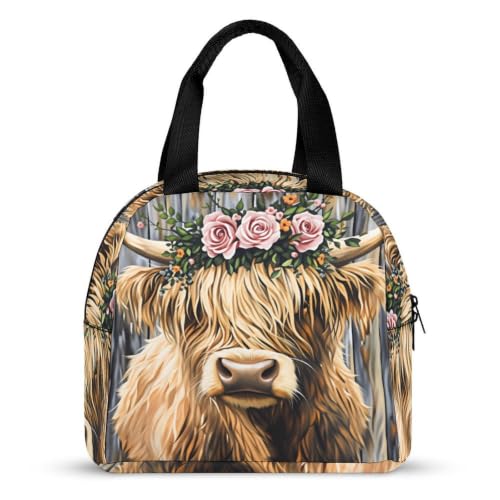 Rustic Highland Cow Lunch Bag for Women Men | Insulated Lunch Box Leakproof Food Meal Containers Reusable Foldable 6L Capacity Lunch Tote Bags for Work Picnic Travel - color: Style 2