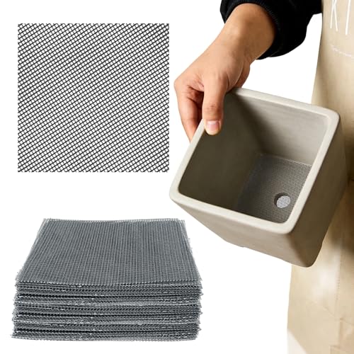 60 Pcs Planter Mesh Drainage Screens, 4 in Square Pads for Flower Pots Hole | Bonsai Flower Pot Bottom Grid Mat Mesh Cover ; Trim to Fit Pots to Help Retain Soil While Allowing Excess Water to Drain