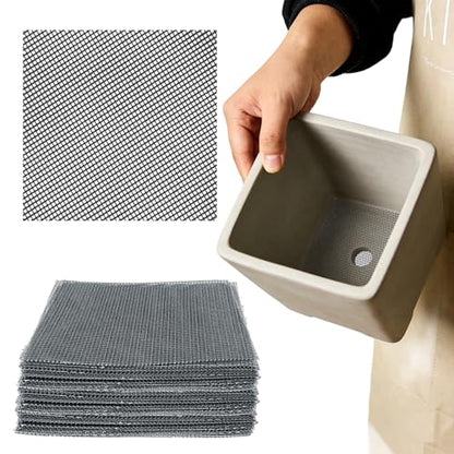 60 Pcs Planter Mesh Drainage Screens, 4 in Square Pads for Flower Pots Hole | Bonsai Flower Pot Bottom Grid Mat Mesh Cover ; Trim to Fit Pots to Help Retain Soil While Allowing Excess Water to Drain