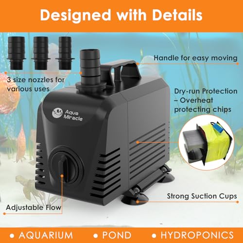 AquaMiracle Submersible Water Pump Aquarium Water Pump with Flow Control, Pond Pump Fountain Pump for Pond, Fountain, Waterfall, Statuary, Water feature, Hydroponics (550GPH, 35W) - size: 550GPH, 35W