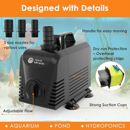 AquaMiracle Submersible Water Pump Aquarium Water Pump with Flow Control, Pond Pump Fountain Pump for Pond, Fountain, Waterfall, Statuary, Water feature, Hydroponics (550GPH, 35W) - size: 550GPH, 35W
