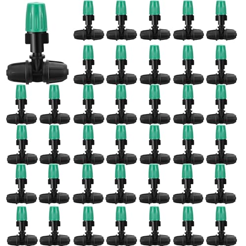 50Pcs Micro Misting Spray Emitters for 1/4 Inch Irrigation Tubing | Adjustable Locked Tee Atomizing Nozzle Irrigation Misting Nozzle Drip Sprinkler Emitters Parts for Garden Watering System - color: Tee Spray