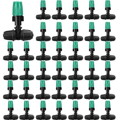 50Pcs Micro Misting Spray Emitters for 1/4 Inch Irrigation Tubing | Adjustable Locked Tee Atomizing Nozzle Irrigation Misting Nozzle Drip Sprinkler Emitters Parts for Garden Watering System - color: Tee Spray