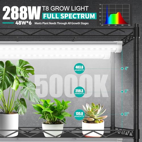 JESLED 4FT Grow Lights, 5000K Full Spectrum Sunlight White, V-Shaped Beam | 288W(6 X 48W), 1800W Equiv, On/Off Switch, T8 LED Grow Light Strips for Seed Starting, Greenhouse, Growing Shelf, 6-Pack - size: 4FT-6P