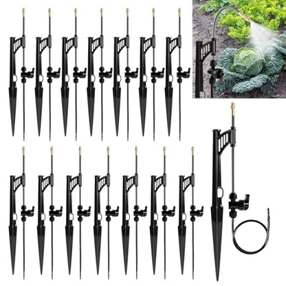 15 Sets 360° Adjustable Irrigation Misting Heads with Stake | Micro Spray Emitters with 1/4" Irrigation Tubing on Riser Stake,Atomizing Sprinkler Stake Assembly for Garden Watering System - size: 15 Sets Misting Heads with Stake