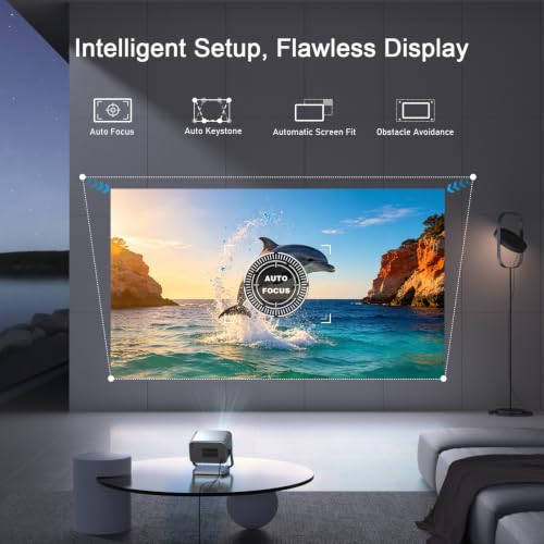 [Now with Netflix] 4K Projector with WiFi and Bluetooth, Auto Focus Keystone Smart Projector, Outdoor Projector with Adjustable Stand for Home Bedroom