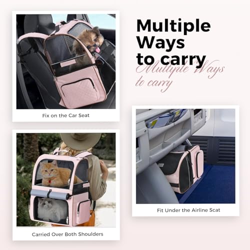Double Cat Backpack Carrier for 2 Cats, Double-Compartment Pet Carrier Backpack for Two Small Cat or One Medium Cat, Cats Carrier Backpack Dog Carrier Backpack Fits Up to 24 Lbs,Pink - color: Pink
