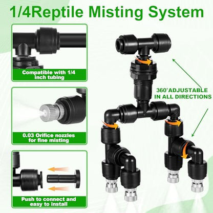 86 Pack 1/4 Reptile Mister Nozzles Kit, Reptile Misting System | 1/4"Reptile Misting System Fittings,360 Degree Adjustable Misting Spray Nozzles for Aquarium,Vivarium,Plants, Amphibians - size: 84 Pack Mister Nozzles Kit