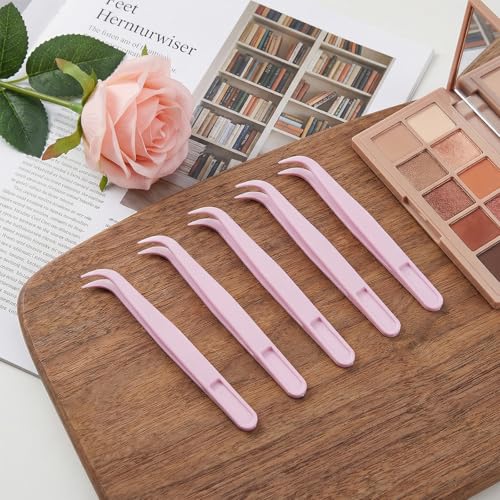 Elegaperma 30pcs Craft Tweezers Bulk, Plastic Tweezers for Crafts, 4.5 Inch Bent Tweezer Craft Bulk for Kids DIY Jewelry Making, Crafting, Baking Decoration, Reptile Feeding, Pink