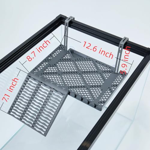 Large SolidForm Hanging Turtle Basking Platform with Built-in Food Tray, Zero Zip-Tied, Non-Slip Ramp Terrace, Resting Turtles Dock, for 60–120 Gallon Aquariums Turtle Turtle Tank Accessories - size: Large（12.6×8.7inches）
