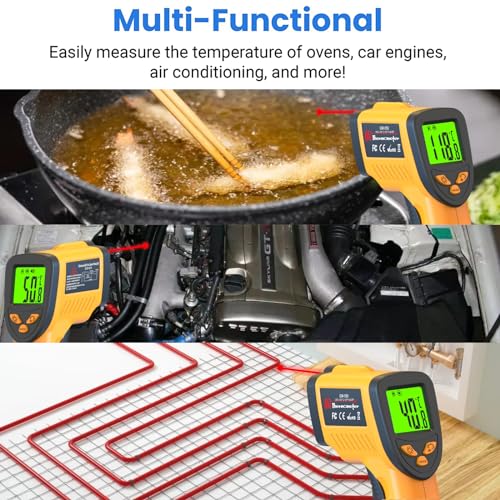 DEASOMIYE Infrared Laser Thermometer, Digital Infrared Laser Thermometer Gun with Adjustable Emissivity, IR Thermometer Temperature Gun for Cooking, Pizza Oven & Engine, -58℉～1022℉(-50℃～550℃) - color: Yellow