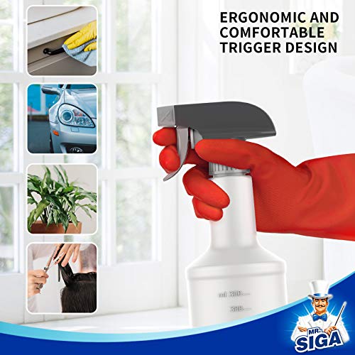 MR.SIGA 16 oz Empty Plastic Spray Bottles for Cleaning Solutions, 3 Pack | Heavy duty household reusable spray bottles with measurements and adjustable leak proof nozzle - size: 470ml, 3 Pack