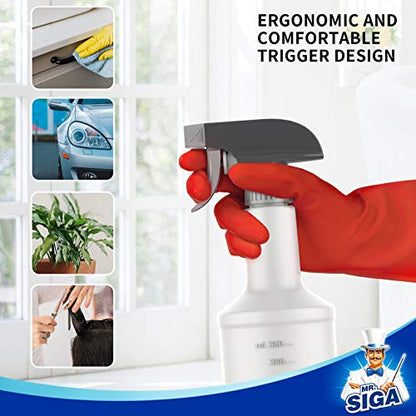 MR.SIGA 16 oz Empty Plastic Spray Bottles for Cleaning Solutions, 3 Pack | Heavy duty household reusable spray bottles with measurements and adjustable leak proof nozzle - size: 470ml, 3 Pack
