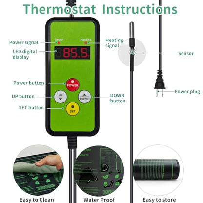 Seedling Heat Mat with Temperature Controller | Waterproof Heating Pads | Seed Germination Heating Mat 10 x 20.75 Inch - size: Seedling Heat Mat with Thermostat Digital