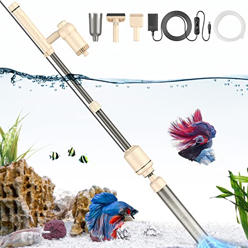AKKEE Aquarium Vacuum Gravel Cleanater Shower and Water Circulation, Beige
