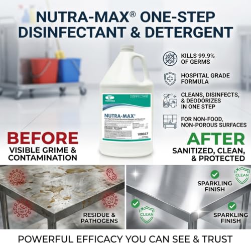 Nutra-Max Hospital Grade Disinfectant Concentrate, 1 Gallon | EPA List N & G, 1:32 Concentrate Makes 32 Gallons, Kills 99.9% of Viruses & Bacteria, Multi-Surface Cleaner