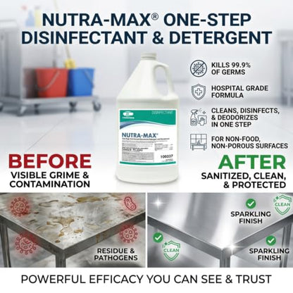 Nutra-Max Hospital Grade Disinfectant Concentrate, 1 Gallon | EPA List N & G, 1:32 Concentrate Makes 32 Gallons, Kills 99.9% of Viruses & Bacteria, Multi-Surface Cleaner