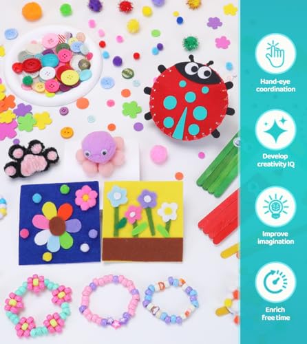 Eppingwin Pipe Cleaners Craft Kits, Craft Kit Includes Pom Poms, Felt Sheets, Pony Beads, Arts and Crafts Supllies for Arts Crafts DIY