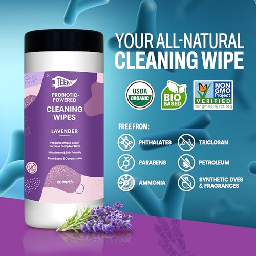 Probiotic Cleaning Wipes with Lavender Essential Oil, Microcleans Surfaces for up to 7 Days, Home Compostable & Biodegradable, All-Natural Multi Surface Wipes by SCD Probiotics, 90 Sheets (Pack of 3) | Microcleans Surfaces, Multi Surface Wipe, Home Compos