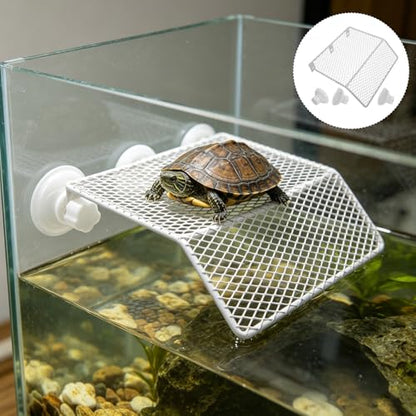 BESPORTBLE Heavy Duty Metal Turtle Climbing Platform Suction Cups for Aquatic Turtles and Reptiles Multipurpose Basking and Resting Ledge Easy Cleaning Design Size 9.25x7.99x2.56in