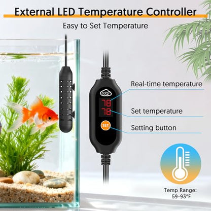 QZQ Aquarium Heater, 100W Adjustable Fish Tank Heater with Digital Display | External Temperature Controller, Submersible Turtle Tank Heater - size: 100W