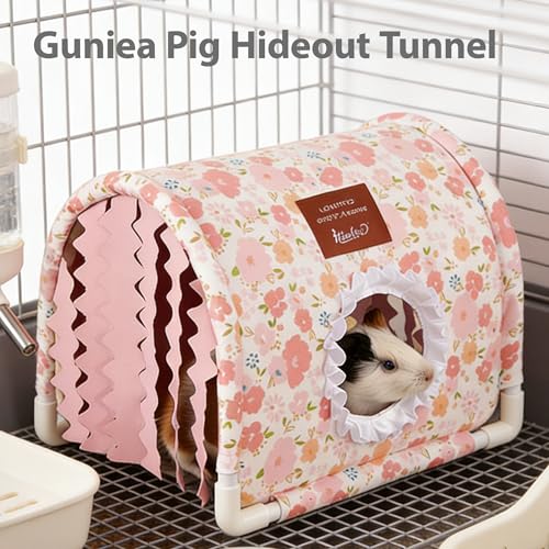 Guinea Pig Hideout Bottomless Guinea Pig Tunnel with Curtain | Large Guinea Pig Hide Washable Small Animal Tunnel Hide Guinea Pig Accessories for Dwarf Rabbit/hamster/ferret (Pink, Large) - color: Pink, size: Large