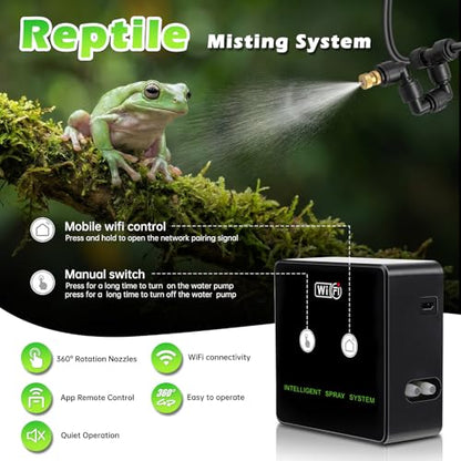 Smart Reptile Mister Automatic Mister System for Reptile Tank APP WiFi Remote Control Reptile Humidifier Fogger for Aquarium Terrariums with 360°Adjustable Misting Nozzles for Frog Lizard Amphibians