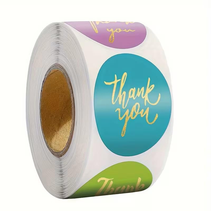 500pcs/Roll, Golden Font Thank You Stickers, Adhesive, 2.54 Cm - color: Colorful 4