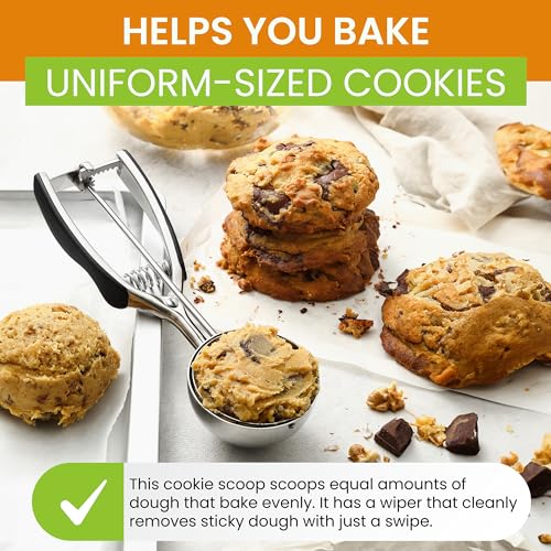 Spring Chef Extra Large Stainless Steel Cookie Scoop, #10, 5.5 Tbsp, Black | Premium 4" Cookie Dough Scoop for Baking, Dishwasher Safe Cookie Scooper, Ice Cream Scoop w/ Soft Grip & Trigger Release - color: Black, size: #10 - X-Large - 5.5 Tbsp