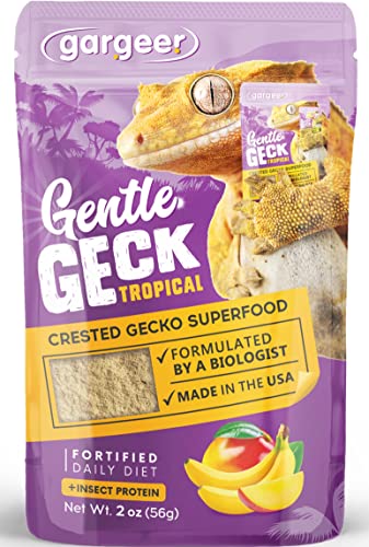 Gargeer 2oz Gentle Geck Tropical Diet - Crested Gecko Food. Made in USA | Expert-crafted superfood! Organic mango, banana & dried coconut mixed with wild insect proteins & probiotics. Zero fillers - size: 2 Ounce (Pack of 1)