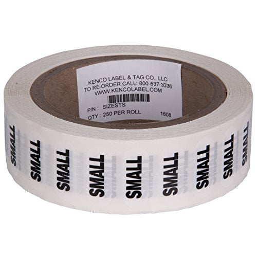 Clothing Size Strip Labels - 1.25" X 5" - 250 Strips Per Roll - Clear with Black and White Ink by Kenco (Small) - size: Small