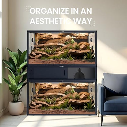 48" Reptile Terrarium Spacer Cabinet, Stand for 85/120 Gallon Enclosures, Black, PVC/Aluminum/Plastic, Reptile Stand, Cabinet, Snake Terrarium - color: Ultimate Black, size: 48x24x10 inch