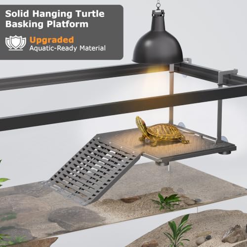 Upgraded Hanging Turtle Basking Platform with Built-In Feeding Tray, Stainless Steel Hooks, Non-Slip Ramp, No Zip Ties, Heavy-Duty Turtle Dock for 30 Gallon Aquariums