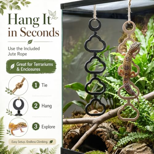 Novabright 2 Pcs Cloud Shaped Gecko Lizard Climbing Frame, Snake Climbing Rings with Hemp Rope for Hanging, Suitable for Geckos, Lizards, Spiders, and Other Small Reptile Enclosures