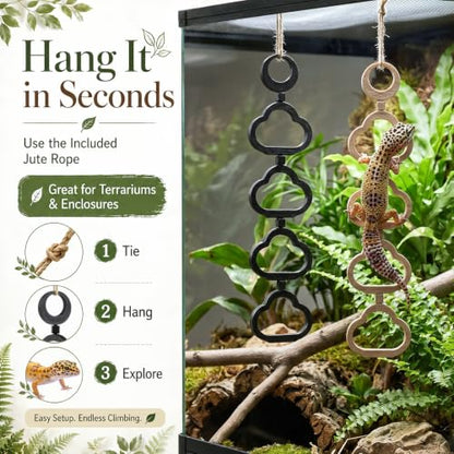 Novabright 2 Pcs Cloud Shaped Gecko Lizard Climbing Frame, Snake Climbing Rings with Hemp Rope for Hanging, Suitable for Geckos, Lizards, Spiders, and Other Small Reptile Enclosures