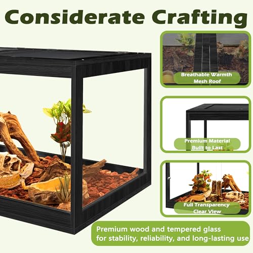 31 Gallon Bearded Dragon Tank, 24 x 16 x 16 Inch Tempered Glass Reptile Enclosure with Metal Mesh Top, Lockable Sliding Front Doors, Large Lizard and Snake Terrarium, Black - color: Black, size: 31 Gallon (24x15.5x15.5 Inch)