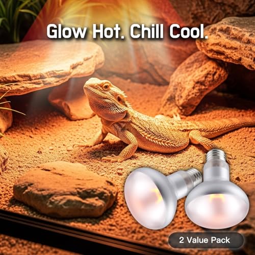 75W 2-Pack Reptile Basking Heat Bulb, UVA Daylight Heat Lamp Bulbs for Bearded Dragons, Turtles, Snakes, Lizards & Amphibians - Provides Infrared Heat Output & Sunlight Simulation Heating Light
