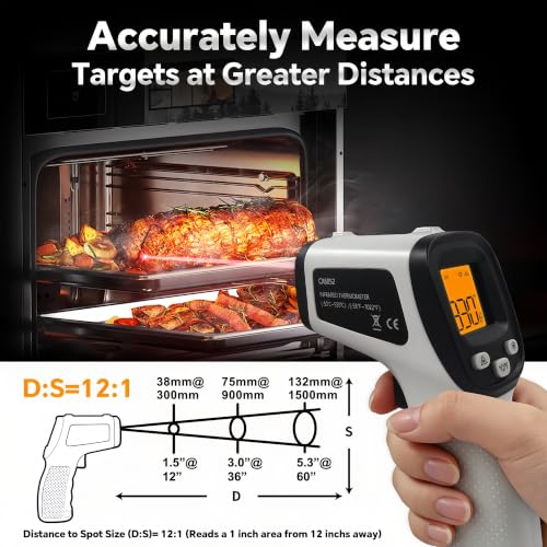 Infrared Thermometer Gun, Digital Laser Temperature Gun -58°F to 1022°F, Adjustable Emissivity, LCD Backlight, MAX/MIN Display, Non-Contact Thermometer for Pizza Oven, BBQ, HVAC, Griddle - color: Gray（-58℉-1022℉）