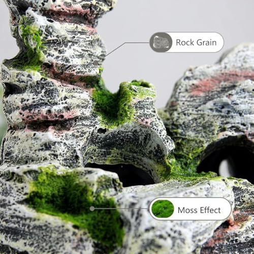 Resin Aquarium Stone Cave with Artificial Moss – Natural Rock Mountain Ornament for Fish Tank, Shrimp & Betta Hiding, Reptile Habitat Decoration, Small Landscape Terrain Accessory for Aquatic Decor（B）