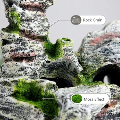 Resin Aquarium Stone Cave with Artificial Moss – Natural Rock Mountain Ornament for Fish Tank, Shrimp & Betta Hiding, Reptile Habitat Decoration, Small Landscape Terrain Accessory for Aquatic Decor（B）