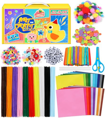 Eppingwin Pipe Cleaners Craft Kits, Craft Kit Includes Pom Poms, Felt Sheets, Pony Beads, Arts and Crafts Supllies for Arts Crafts DIY