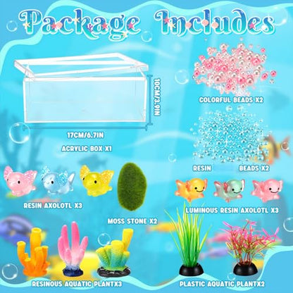 HyDren Axolotl Crafts DIY Tank Glow in The Dark Mini Axolotl Figures Gift for Home Sea Themed Birthday Party Decorations (Vivid) - style: Vivid