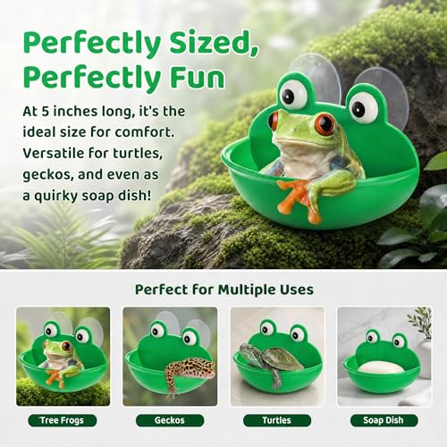 Hiceeden 4 Pack Frog Habitat with Suction Cup, Cute Frogs Fish Tank Decor, Plastic Soup Dish, Tree Frog Aquarium Terrarium Accessories for Toad, Tadpole