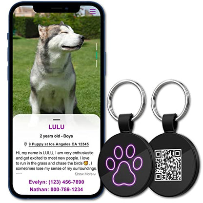 MYLUCKYTAG QR Code Pet ID | Personalized Dog & Cat Collar Tag | Online Profile with Instant Scanned Location Alert Email - style: Neon Paw