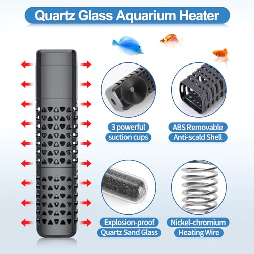 HiTauing Aquarium Heater, Upgraded 100W Fish Tank Heater with Intelligent Leaving Water Automatically Stop Heating and Advanced Temperature Control System, Suitable for Saltwater and Freshwater - size: 100W for 10-20 Gallon